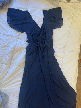 Women’s Dark Blue Flowy V-Neck wrap Dress versatile size